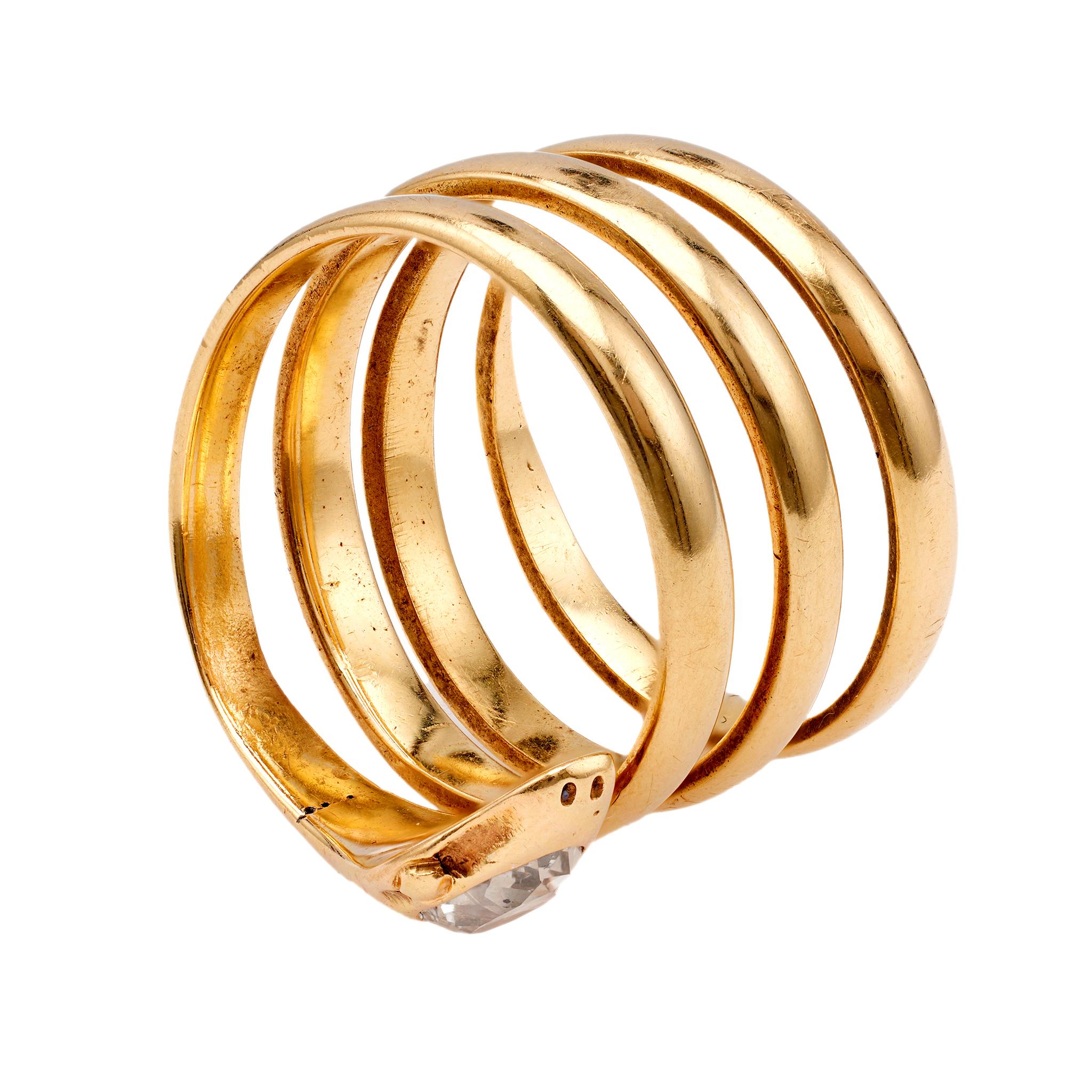 Women's or Men's Edwardian Diamond 18k Yellow Gold Snake Wrap Ring