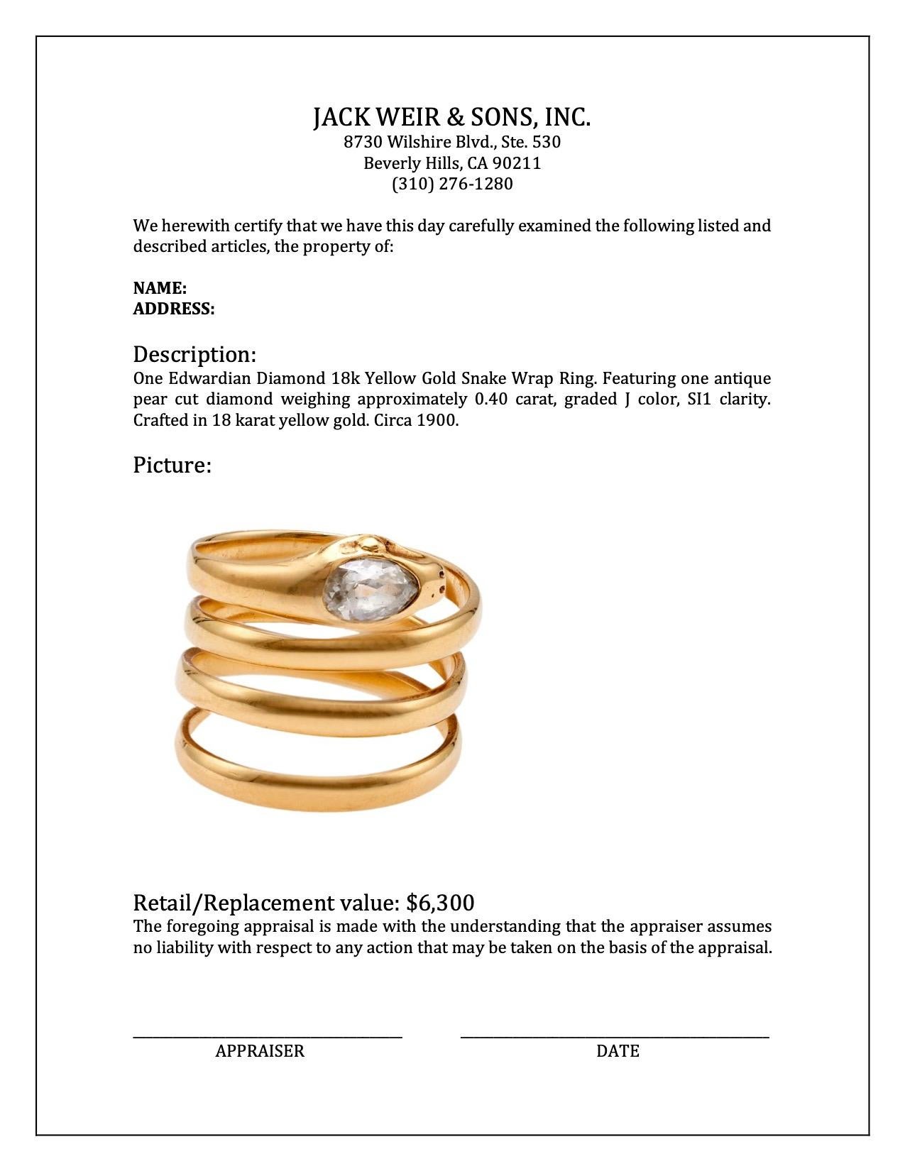 Edwardian Diamond 18k Yellow Gold Snake Wrap Ring 1