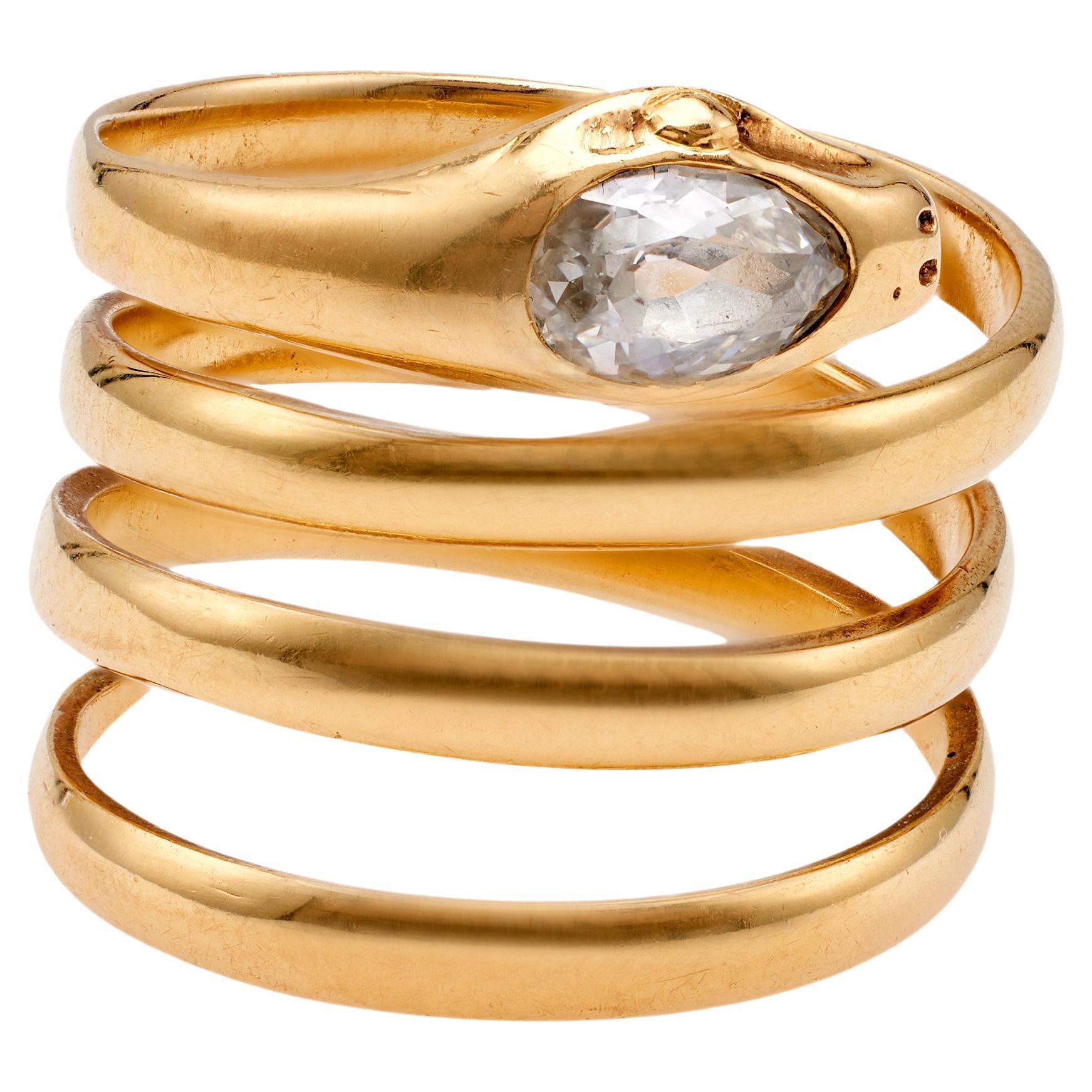 Edwardian Diamond 18k Yellow Gold Snake Wrap Ring For Sale