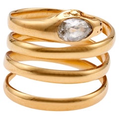 Edwardianischer Diamant 18k Gelbgold Schlange Wrap Ring