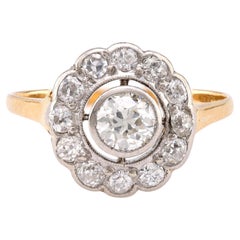 Edwardianischer Diamant 18K Gelb Weißgold Target Ring