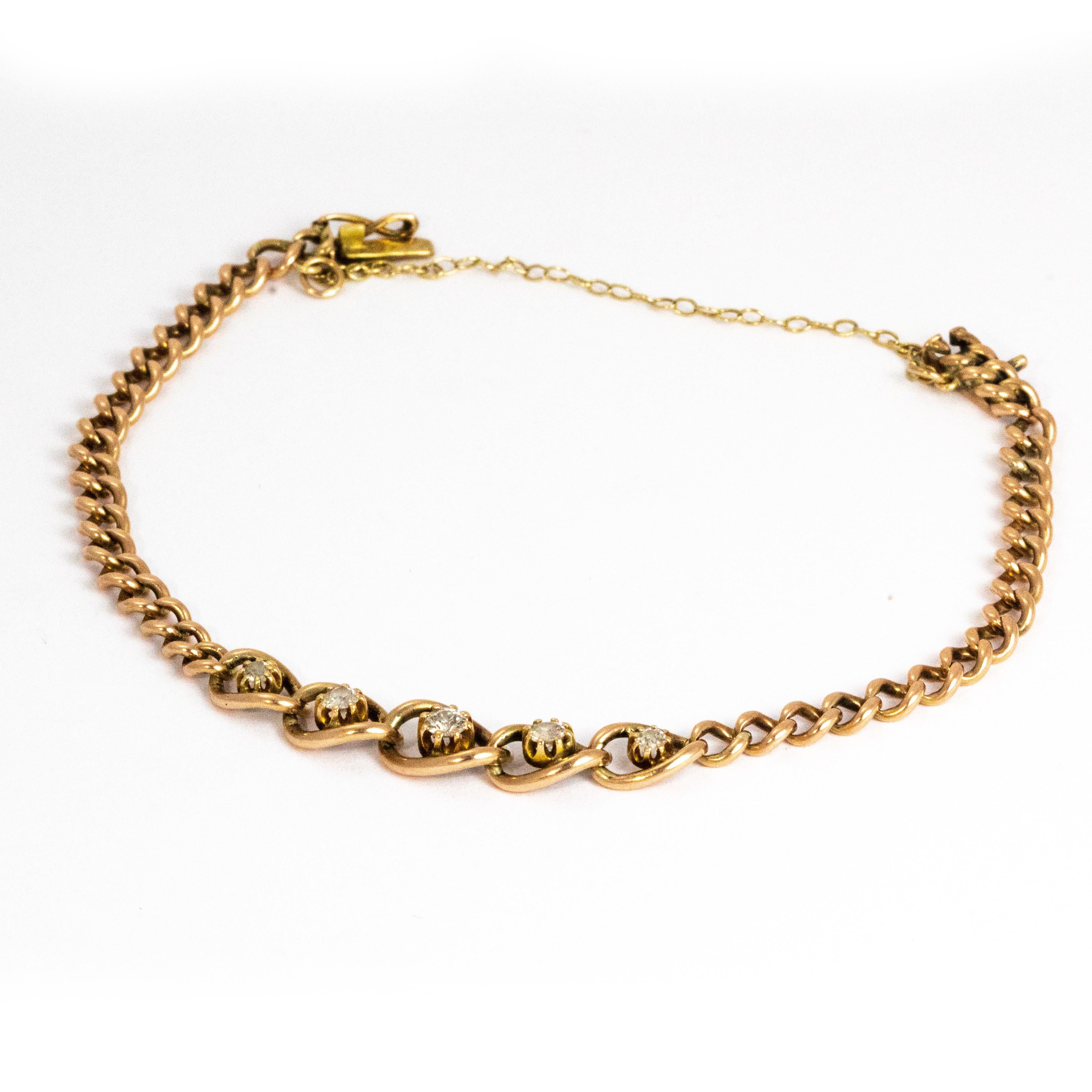 Edwardian Diamond 9 Carat Gold Bracelet In Good Condition In Chipping Campden, GB