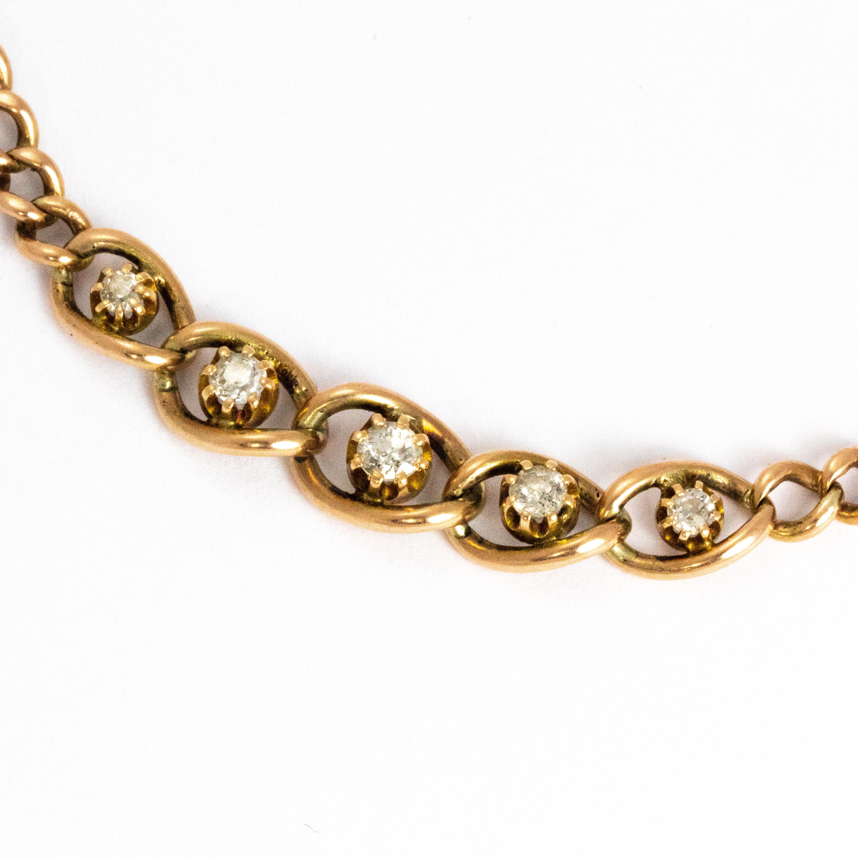 Women's or Men's Edwardian Diamond 9 Carat Gold Bracelet