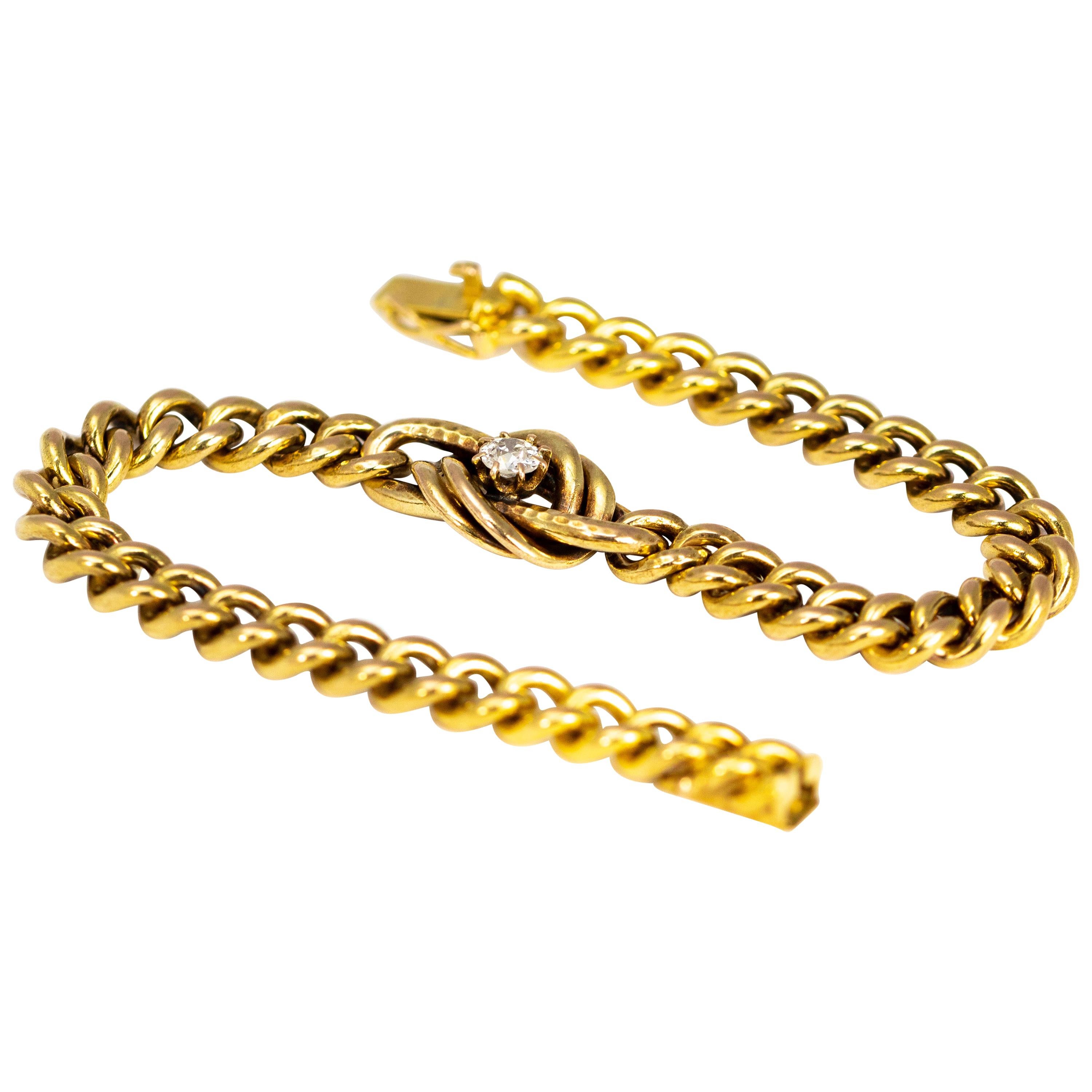 Edwardian Diamond and 15 Carat Gold Curb Bracelet at 1stDibs