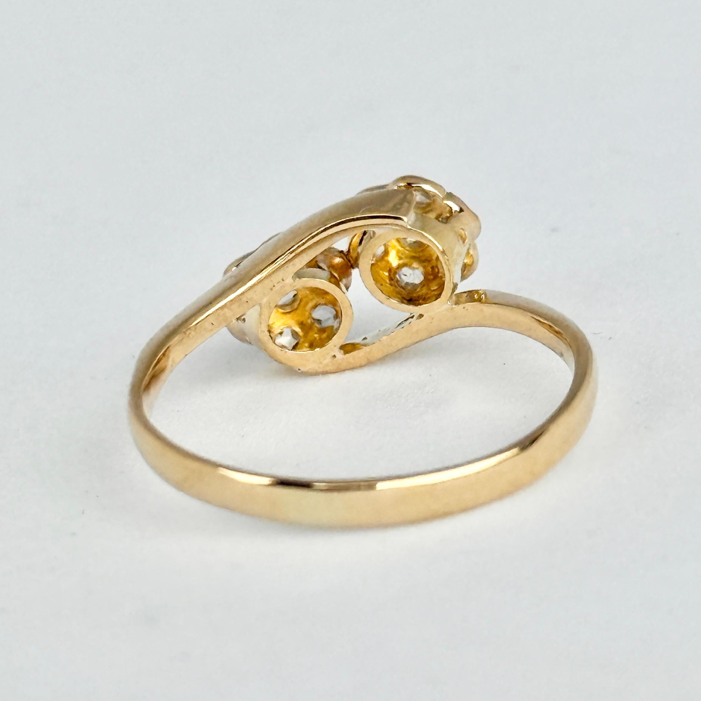 Round Cut Edwardian Diamond and 18 Carat Double Cluster Ring For Sale