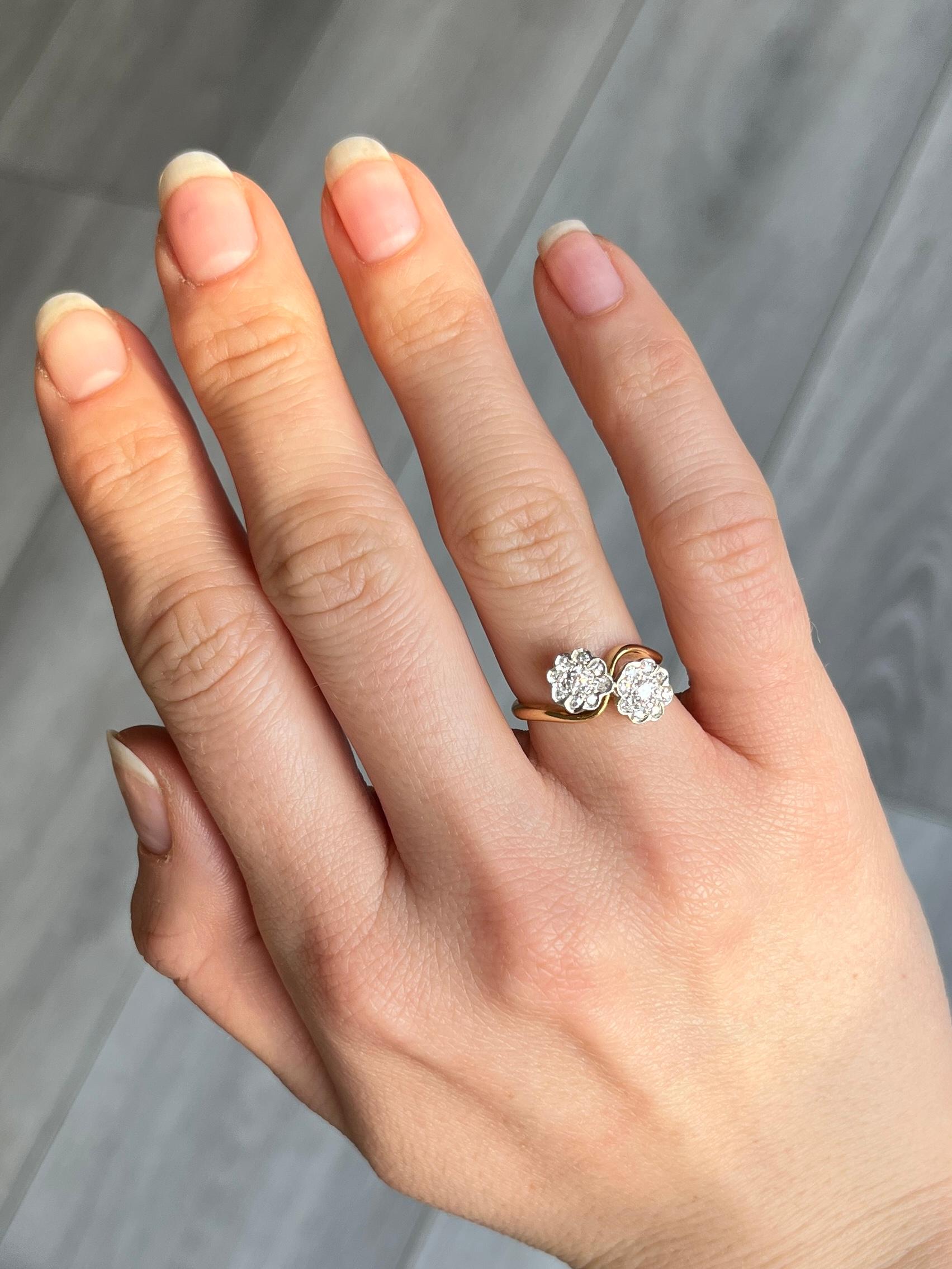Edwardian Diamond and 18 Carat Double Cluster Ring In Good Condition For Sale In Chipping Campden, GB