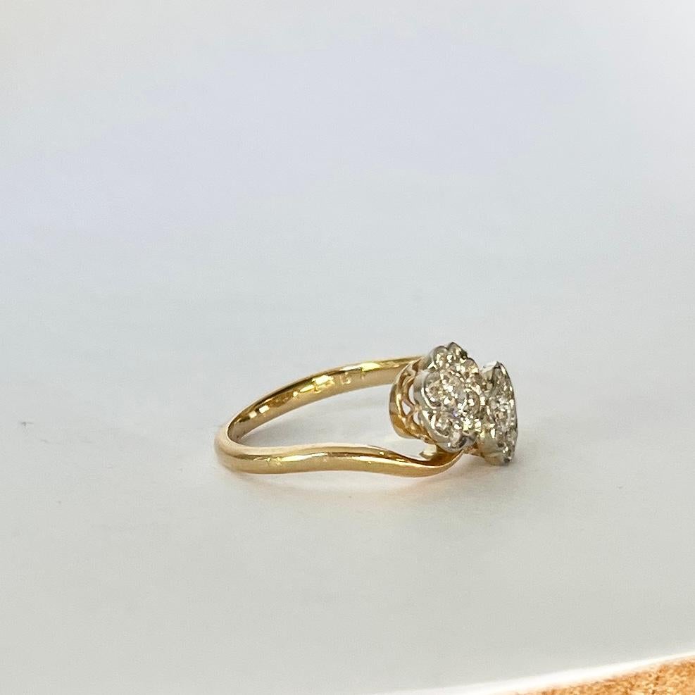 Edwardianischer Diamant- und 18 Karat Doppel-Cluster-Ring mit Diamanten im Angebot 1