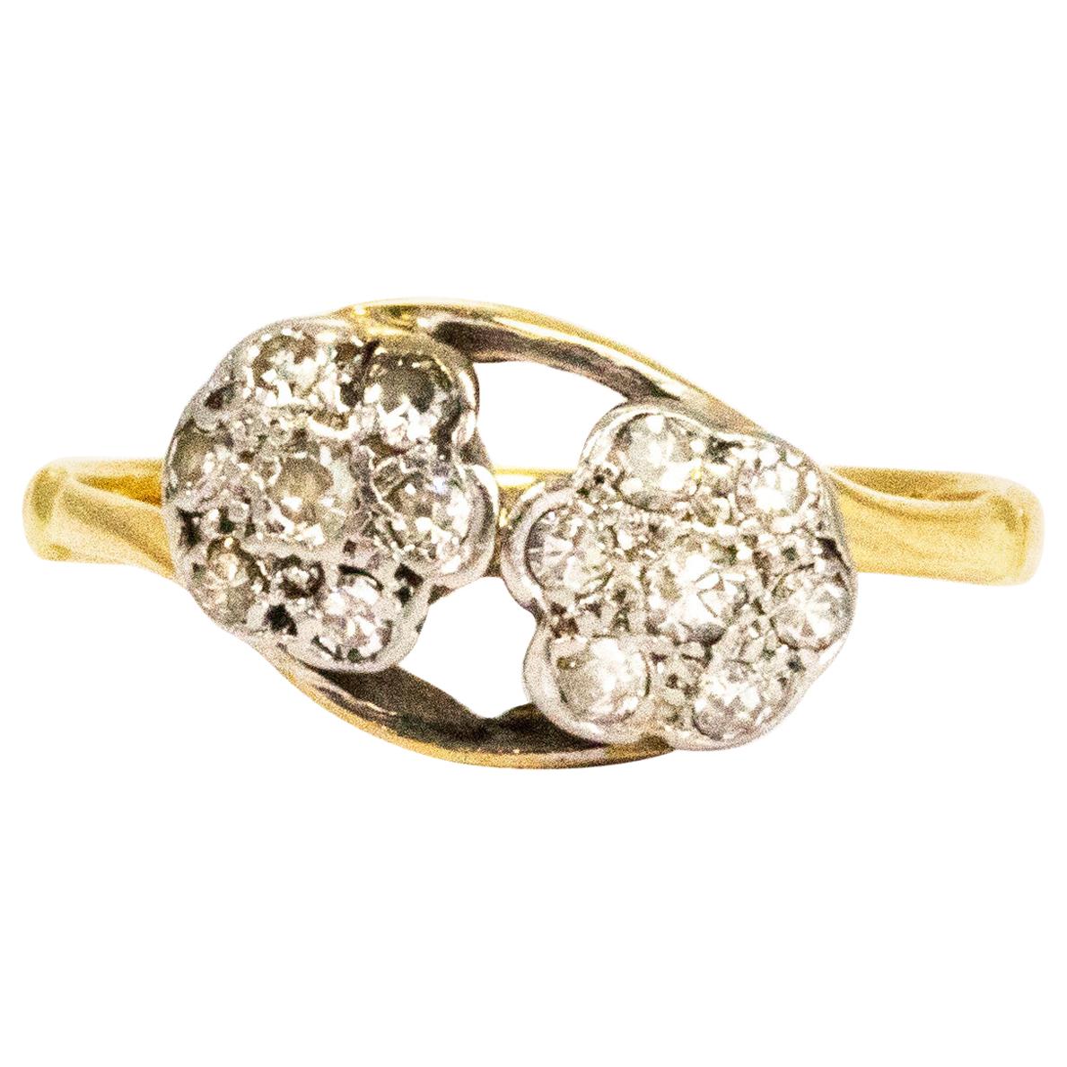 Edwardian Diamond and 18 Carat Double Cluster Ring