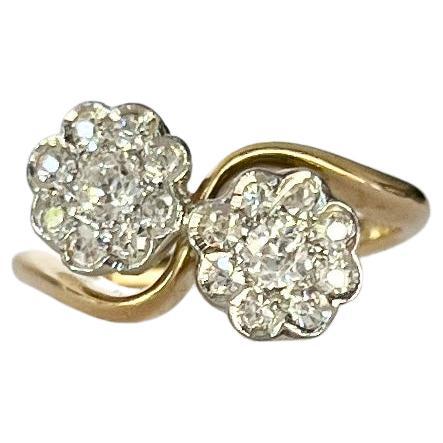 Edwardianischer Diamant- und 18 Karat Doppel-Cluster-Ring mit Diamanten im Angebot