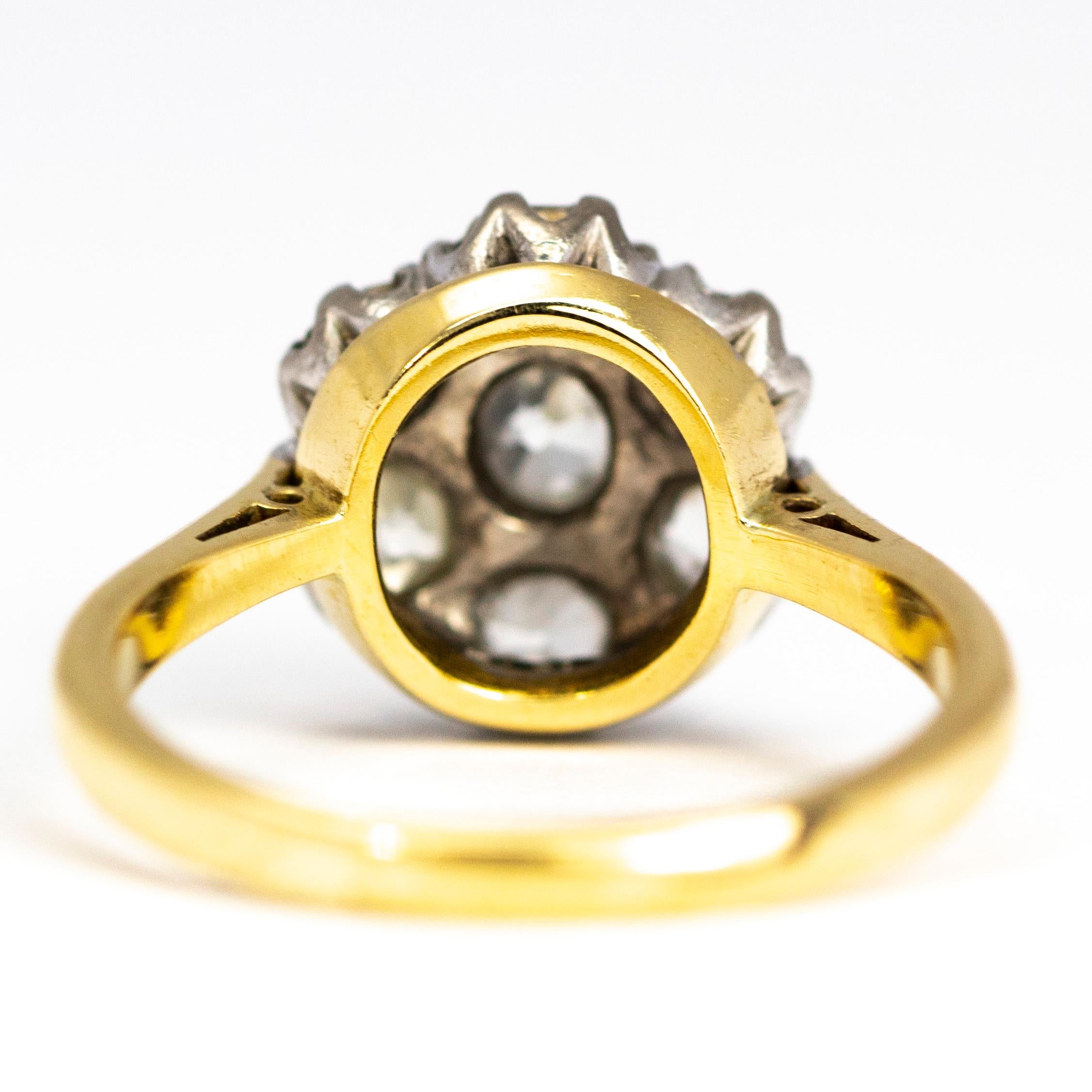 Old Mine Cut Edwardian Diamond and 18 Carat Gold Cluster Ring