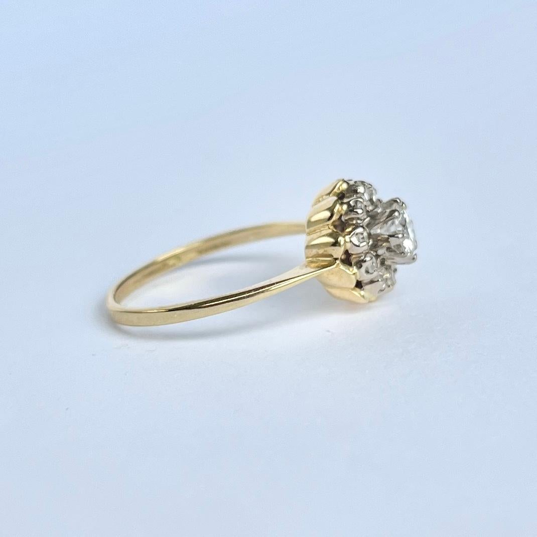 Edwardianischer Diamant- und 18 Karat Gold-Cluster-Ring Damen im Angebot