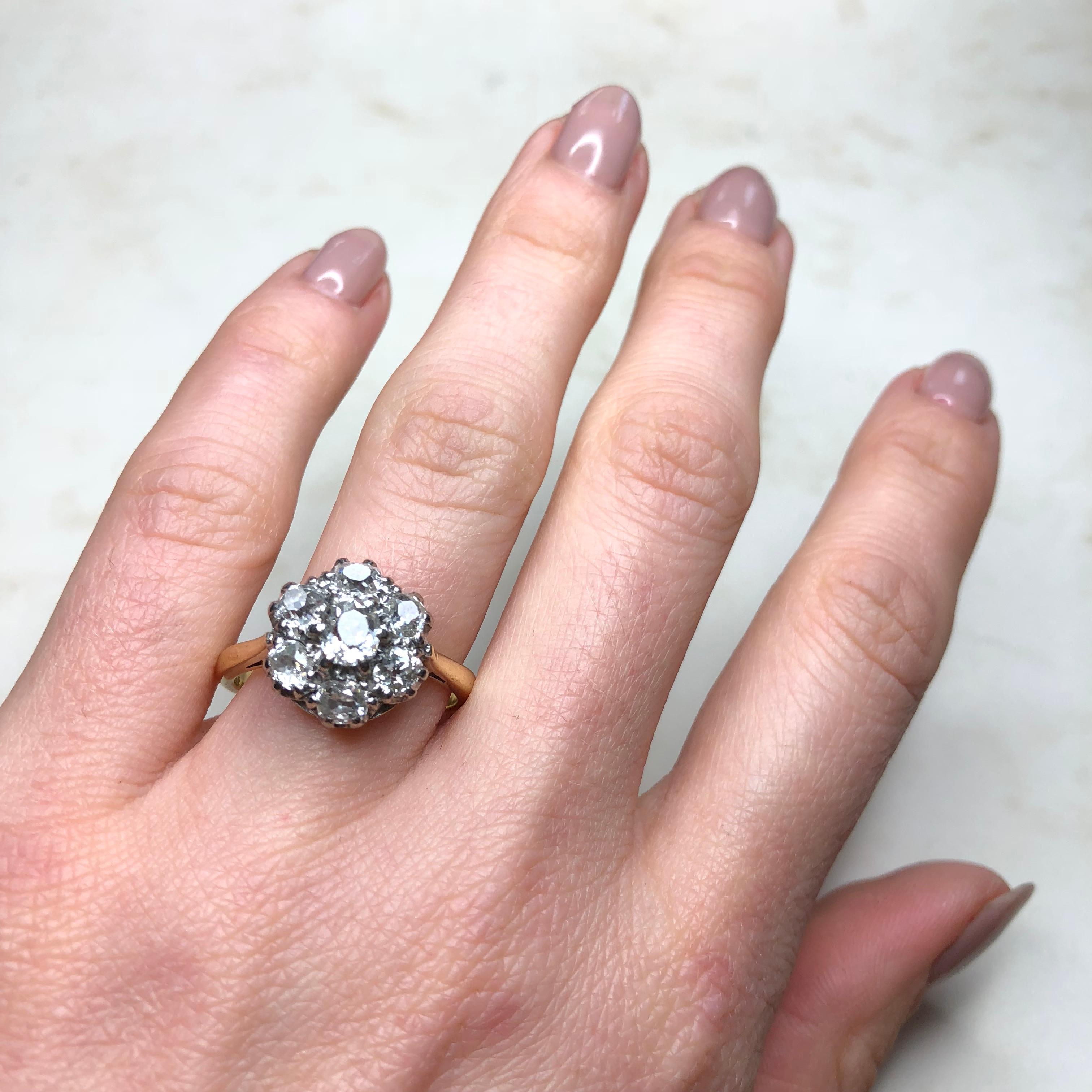 Women's Edwardian Diamond and 18 Carat Gold Cluster Ring