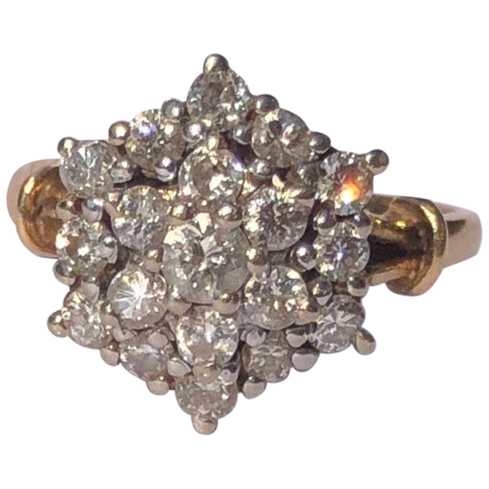 Edwardianischer Diamant- und 18 Karat Gold-Cluster-Ring