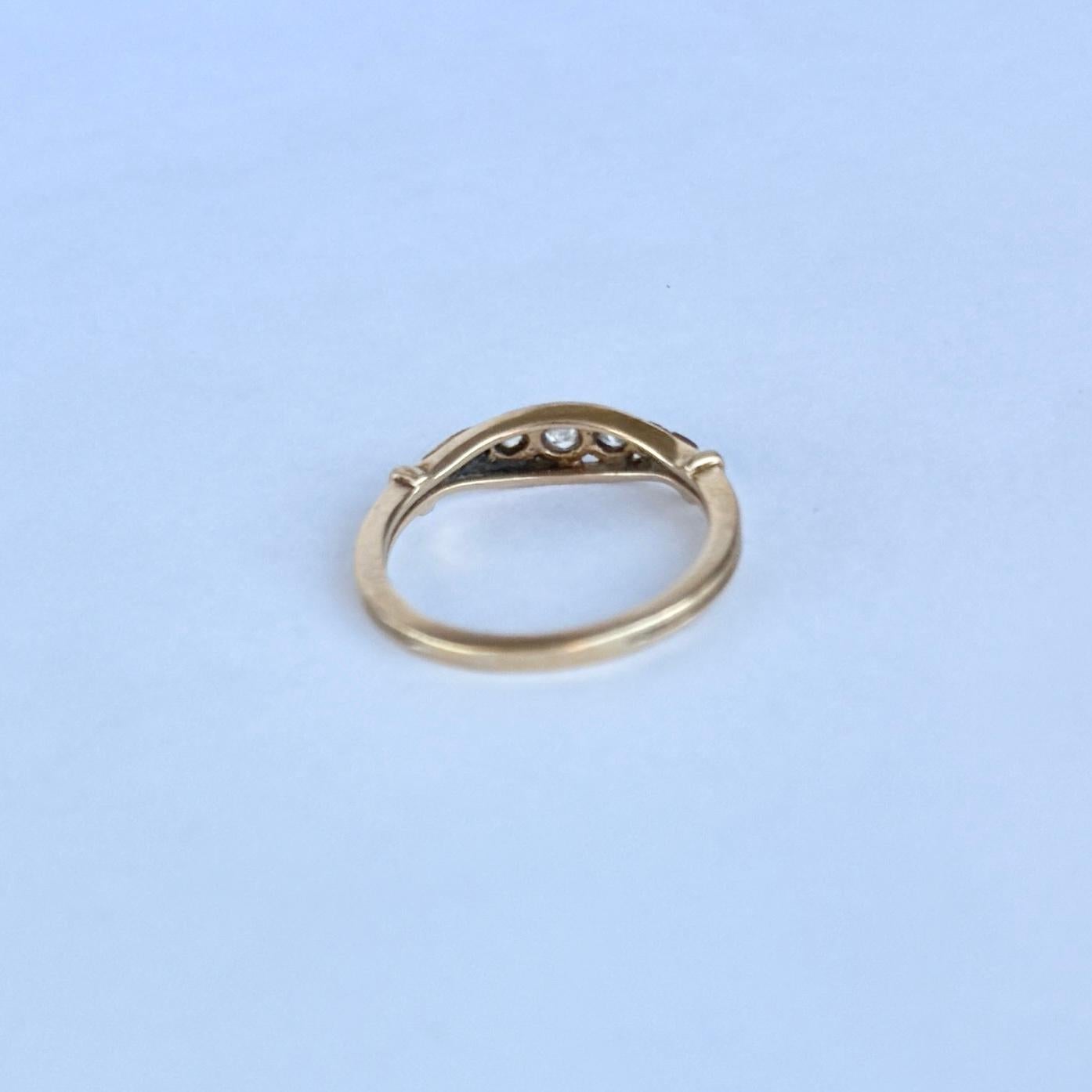 Old European Cut Edwardian Diamond and 18 Carat Gold Five-Stone Band Ring