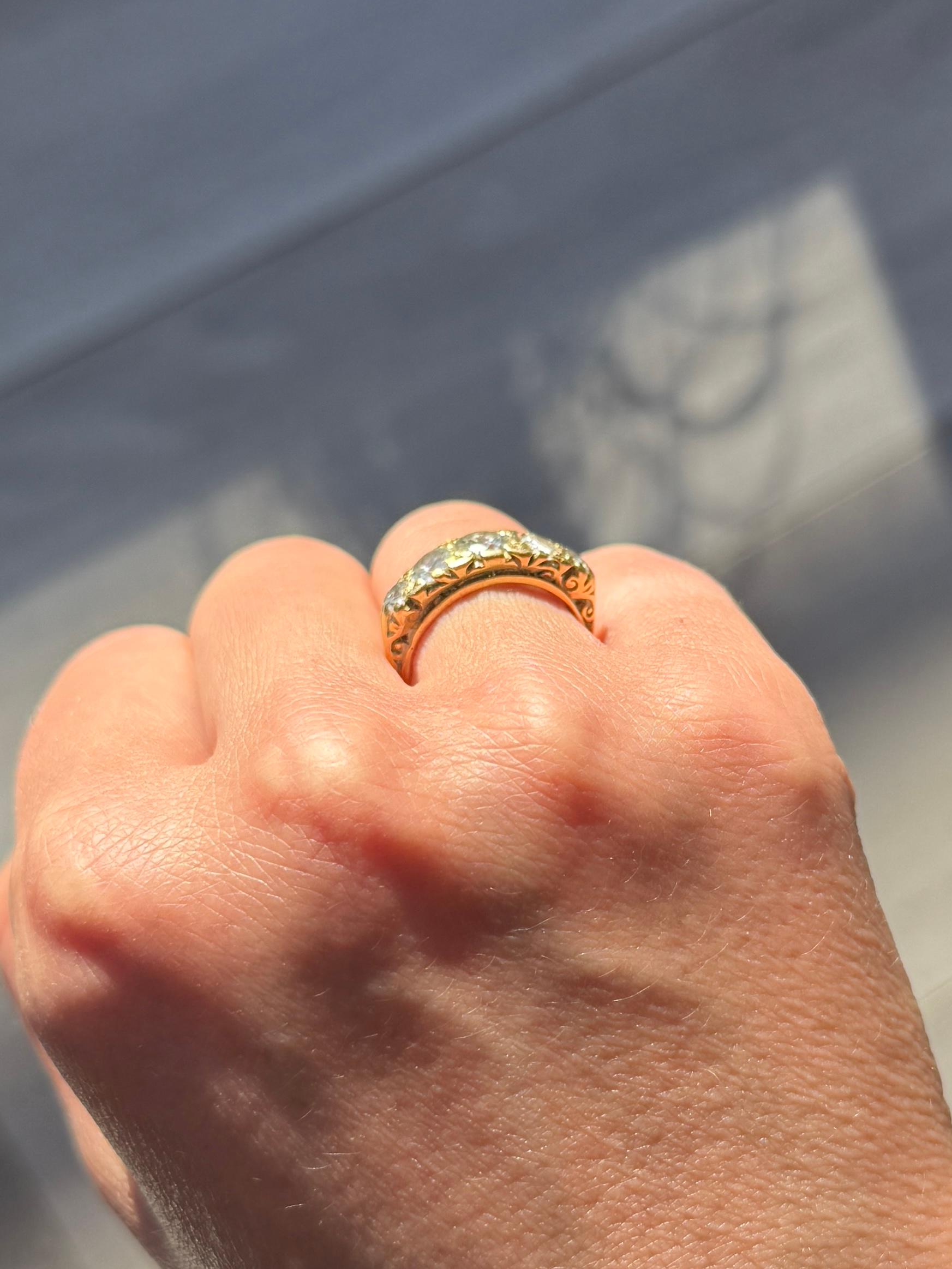 Victorian Edwardian Diamond and 18 Carat Gold Five-Stone Band Ring
