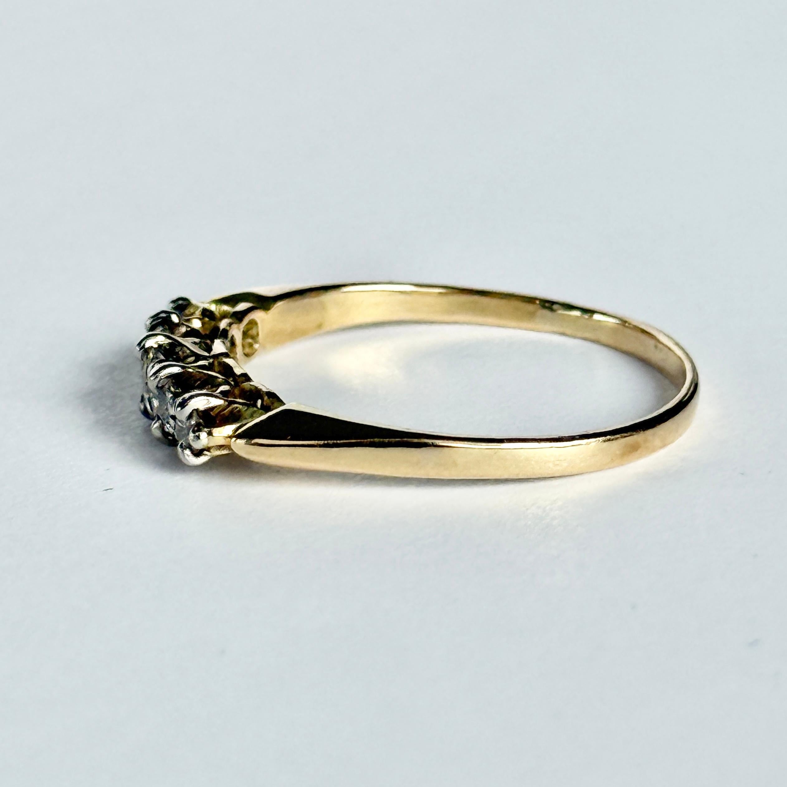 Old Mine Cut Edwardian Diamond and 18 Carat Gold Five-Stone Band Ring For Sale