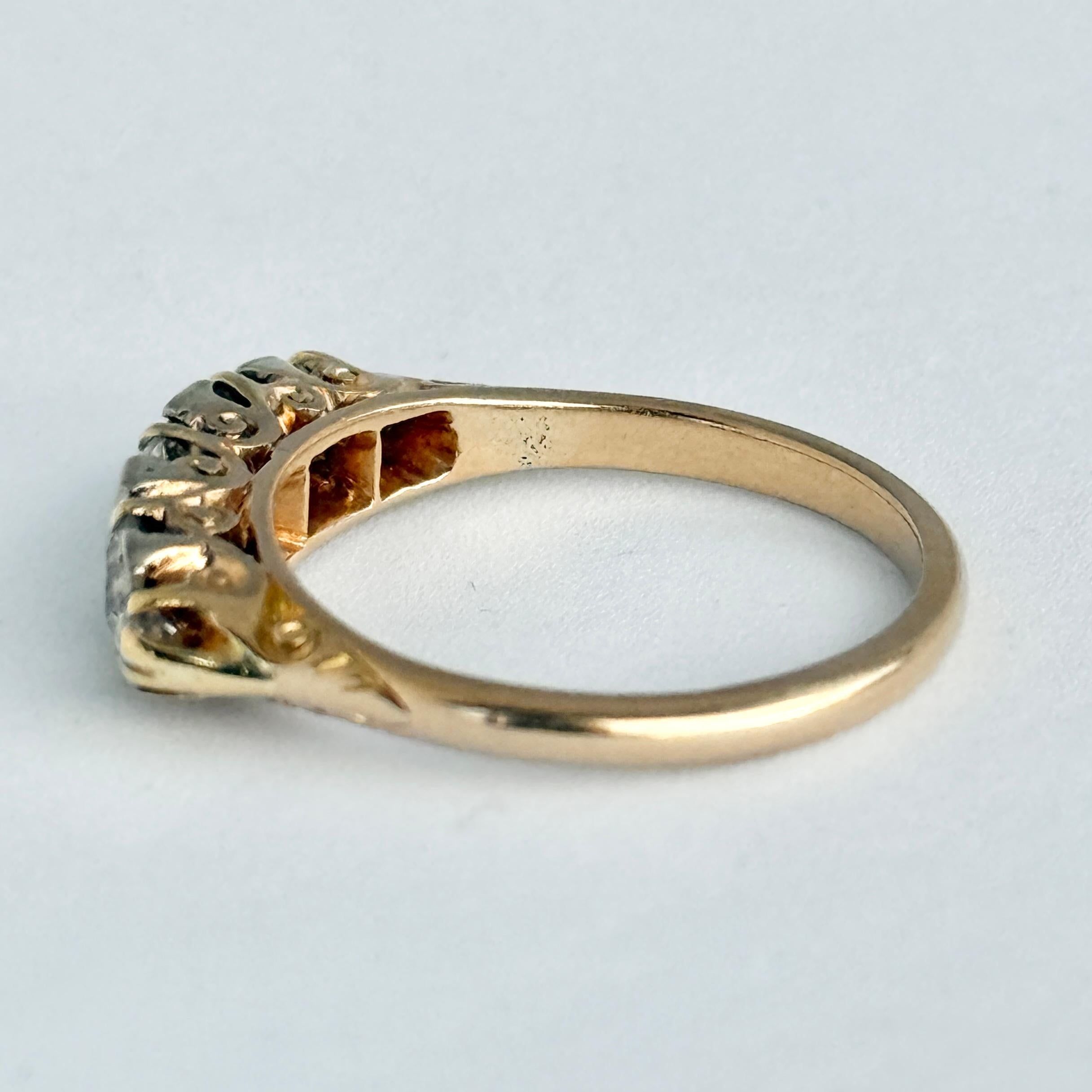 Edoardiano Anello edoardiano con diamante e oro 18 carati a cinque pietre in vendita