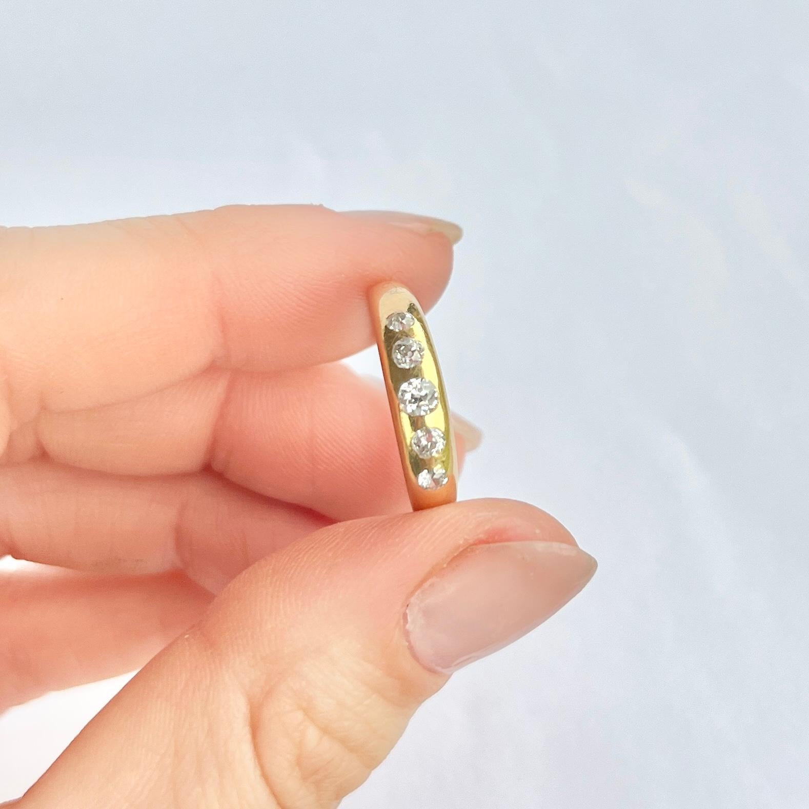Old European Cut Edwardian Diamond and 18 Carat Gold Five-Stone Band Ring