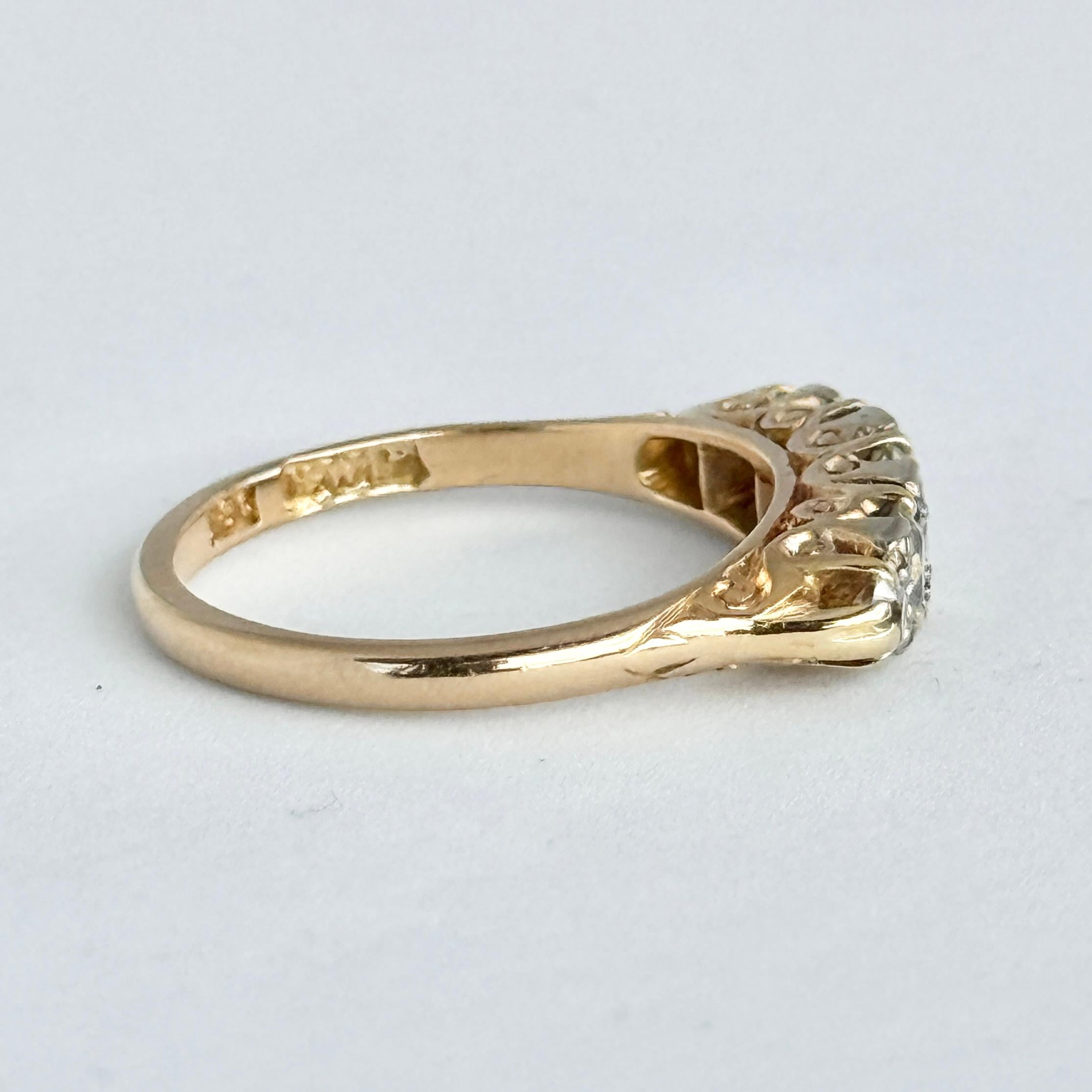 Anello edoardiano con diamante e oro 18 carati a cinque pietre In condizioni buone in vendita a Chipping Campden, GB