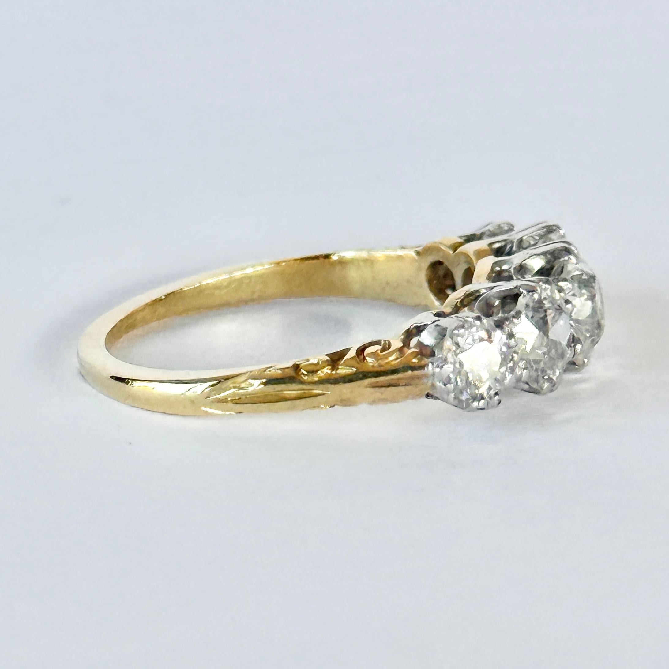 da uomo o donna Anello edoardiano con diamante e oro 18 carati a cinque pietre in vendita