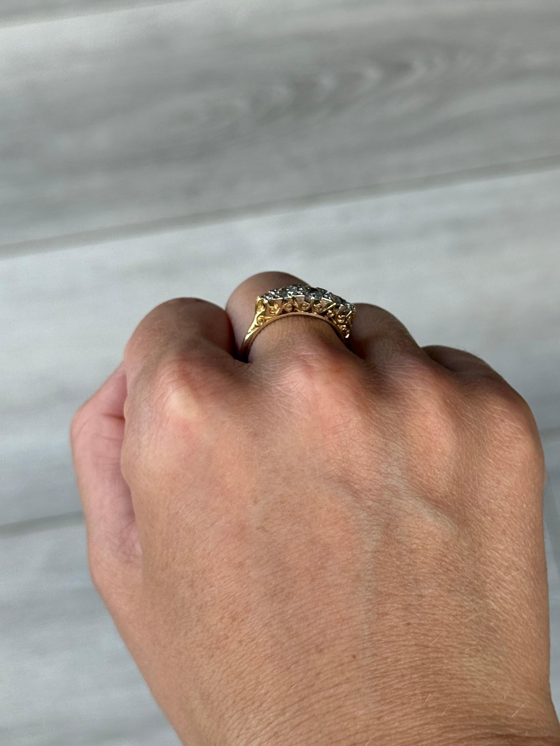 da uomo o donna Anello edoardiano con diamante e oro 18 carati a cinque pietre in vendita