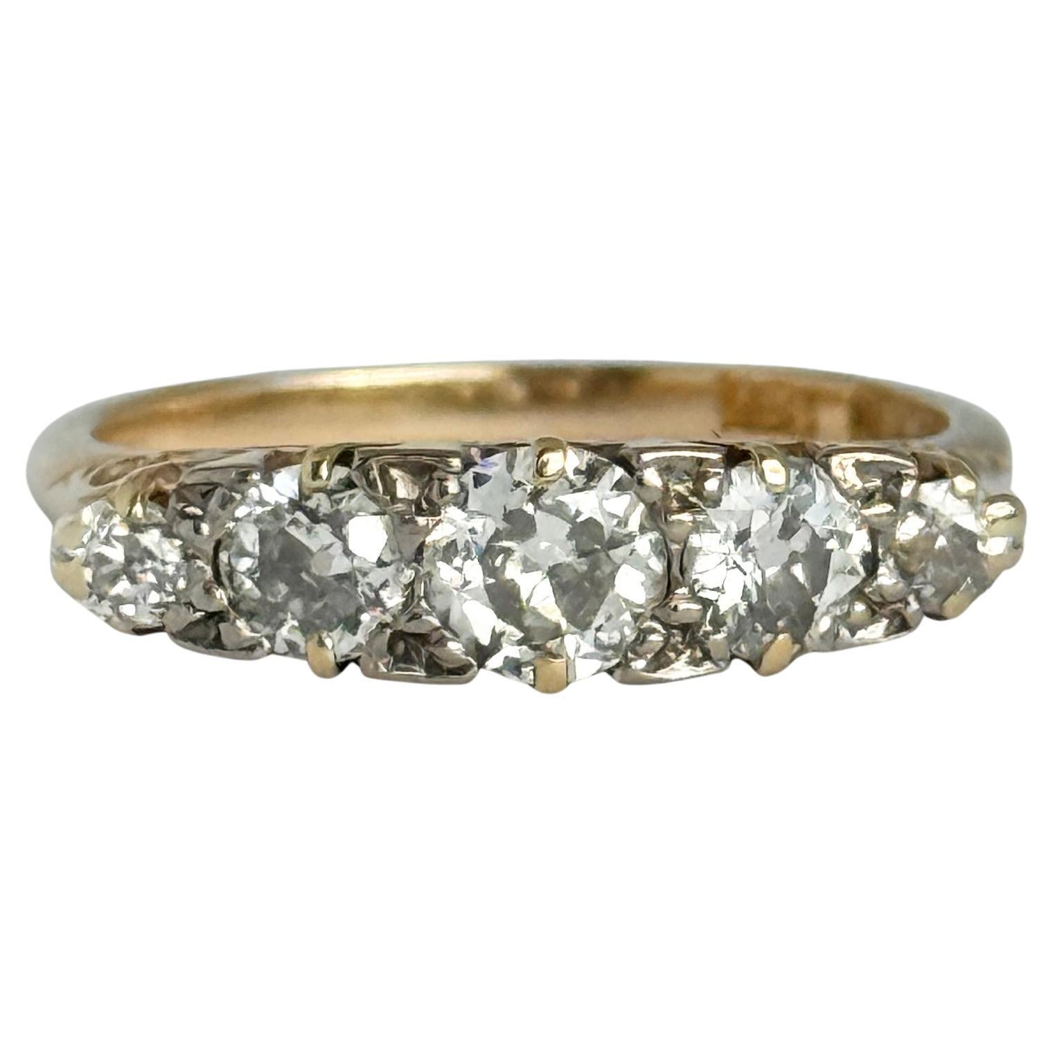 Bague édouardienne à cinq pierres en or 18 carats et diamants
