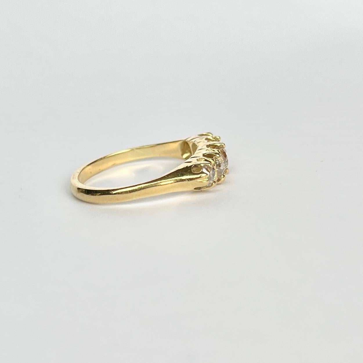 Women's Edwardian Diamond and 18 Carat Gold Five Stone Ring For Sale