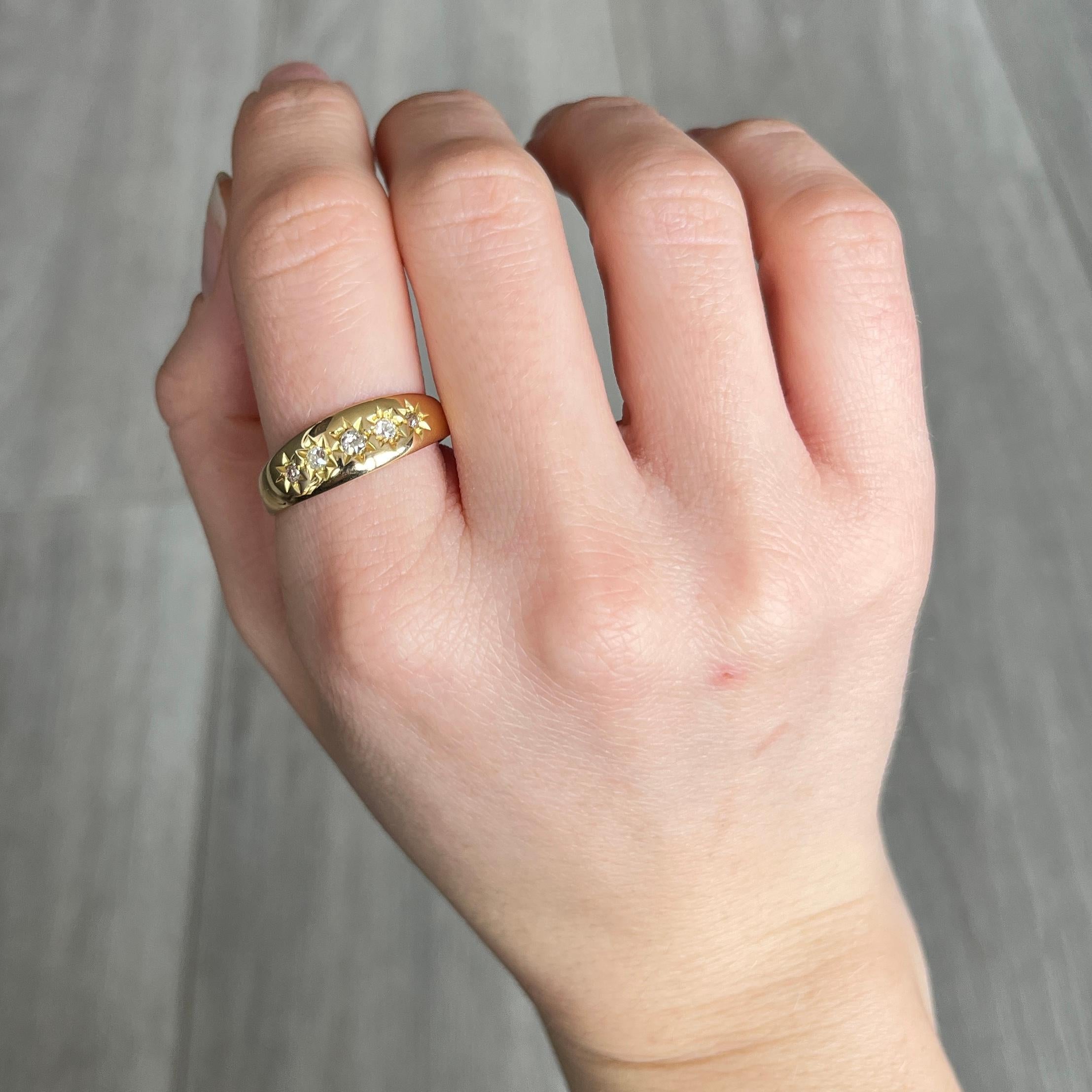 Old Mine Cut Edwardian Diamond and 18 Carat Gold Star Setting Five-Stone Ring