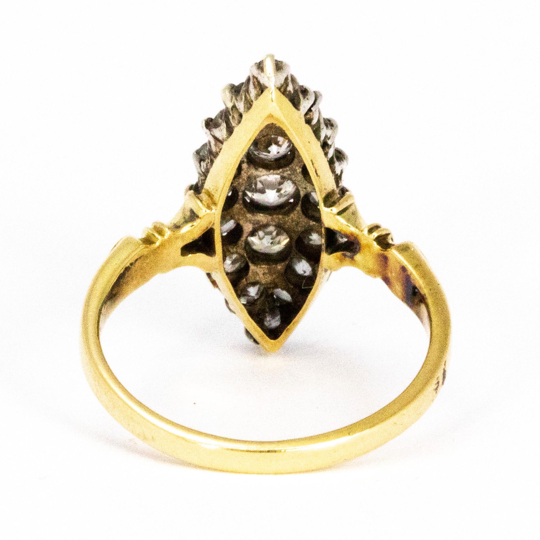 Women's or Men's Edwardian Diamond and 18 Carat Gold Marquise Ring