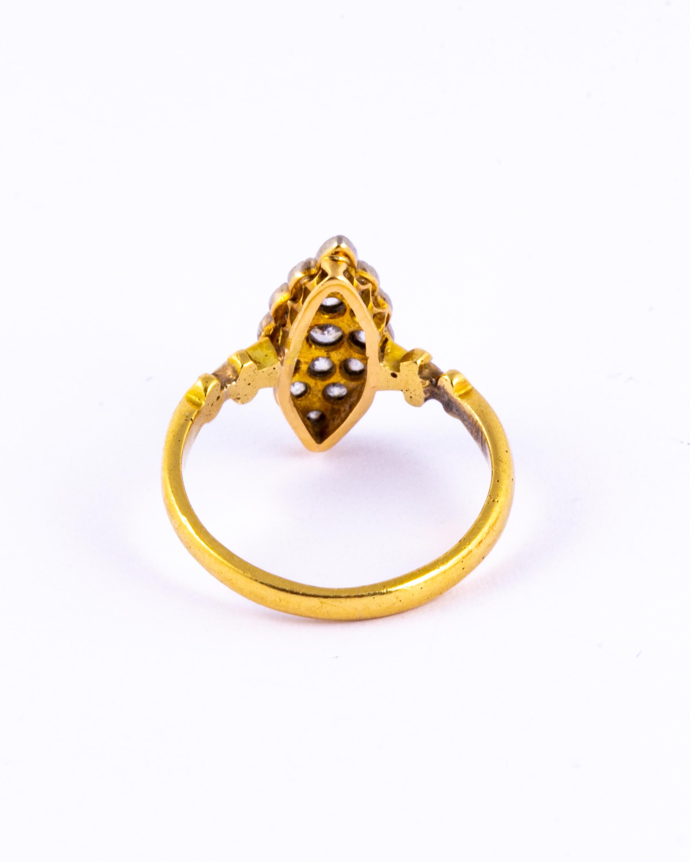 Marquise Cut Edwardian Diamond and 18 Carat Gold Marquise Ring For Sale