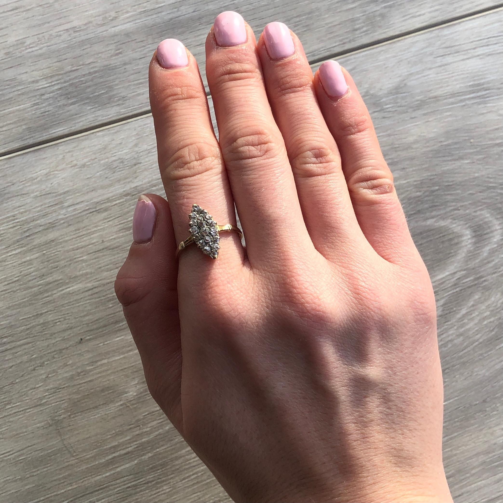 Edwardian Diamond and 18 Carat Gold Marquise Ring In Good Condition In Chipping Campden, GB