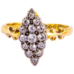Antique Edwardian Diamond and 18 Carat Gold Marquise Ring