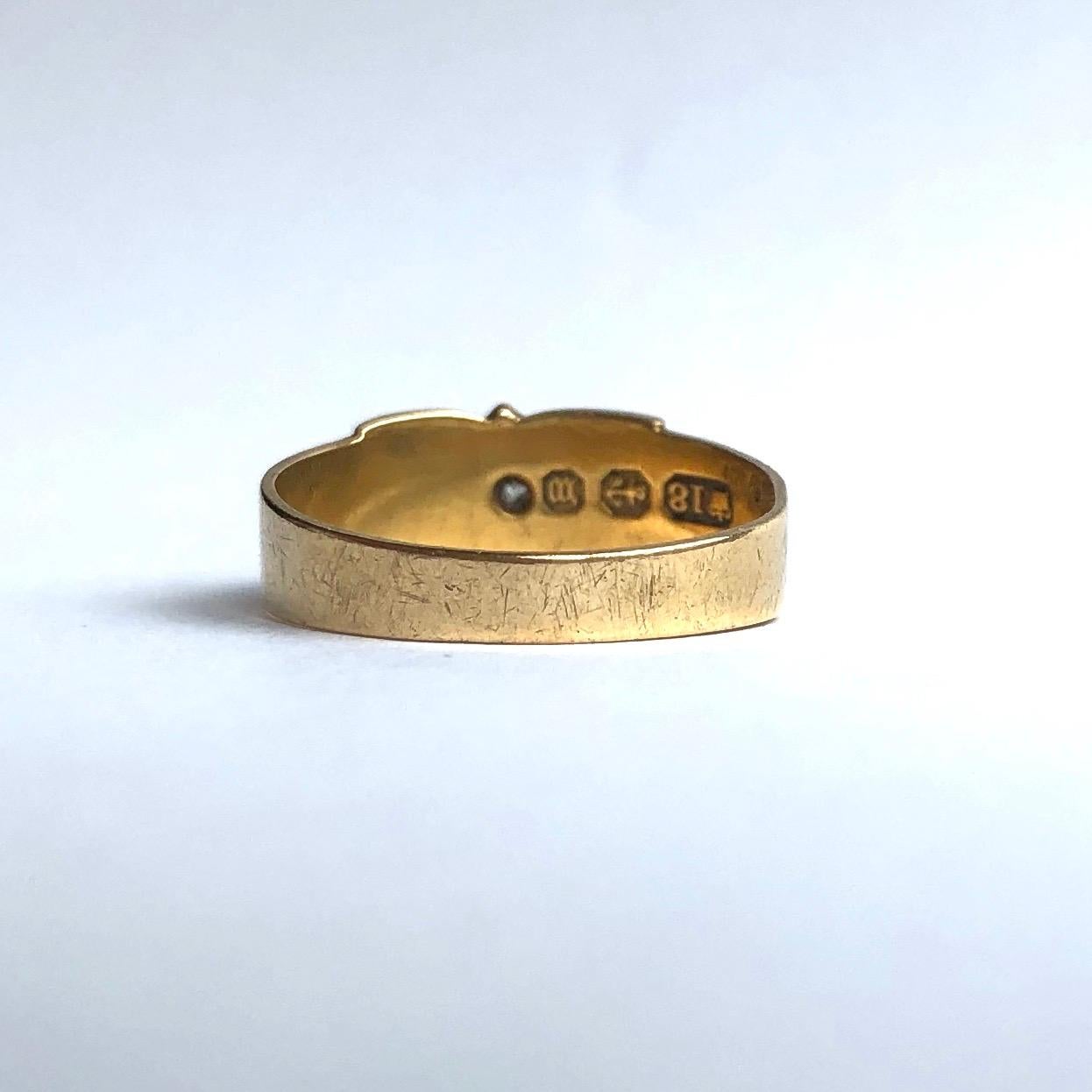 Old Mine Cut Edwardian Diamond and 18 Carat Gold Ornate Band For Sale