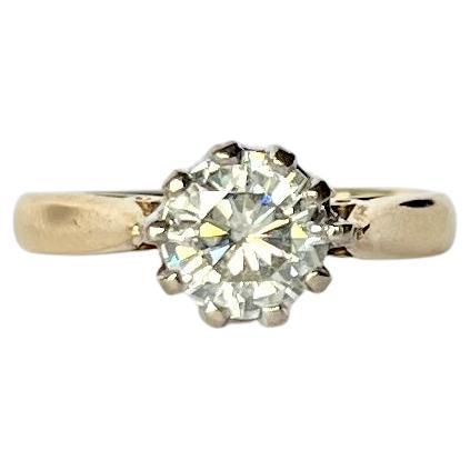Edwardian Diamond Platinum and 18 Karat Yellow Gold Solitaire Ring For ...
