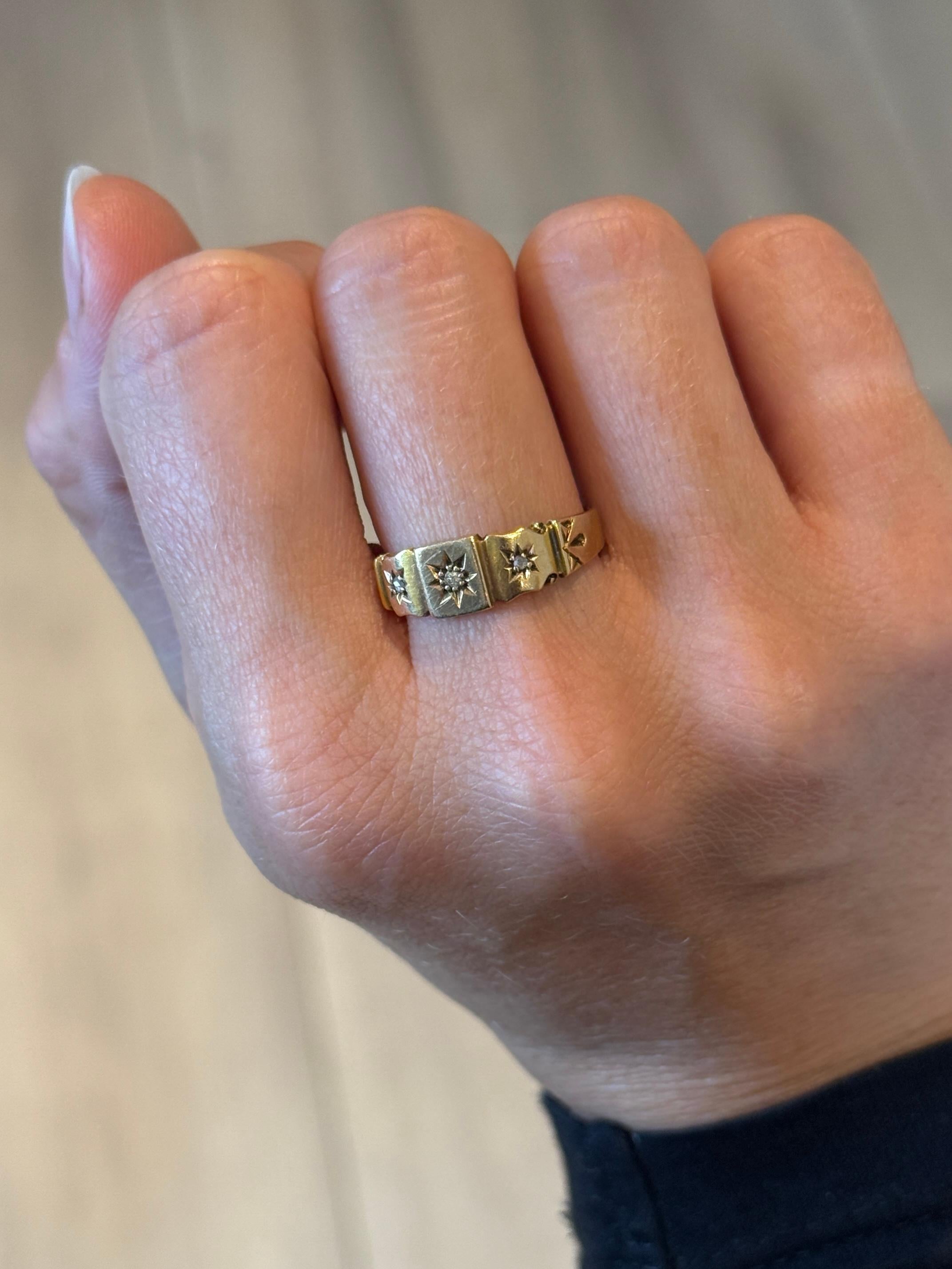 Edoardiano Anello edoardiano con diamante e incastonatura a stella in oro 18 carati in vendita