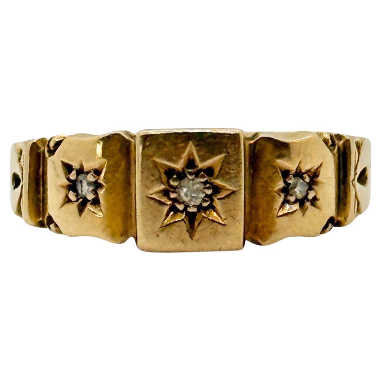 Anello edoardiano con diamante e incastonatura a stella in oro 18 carati