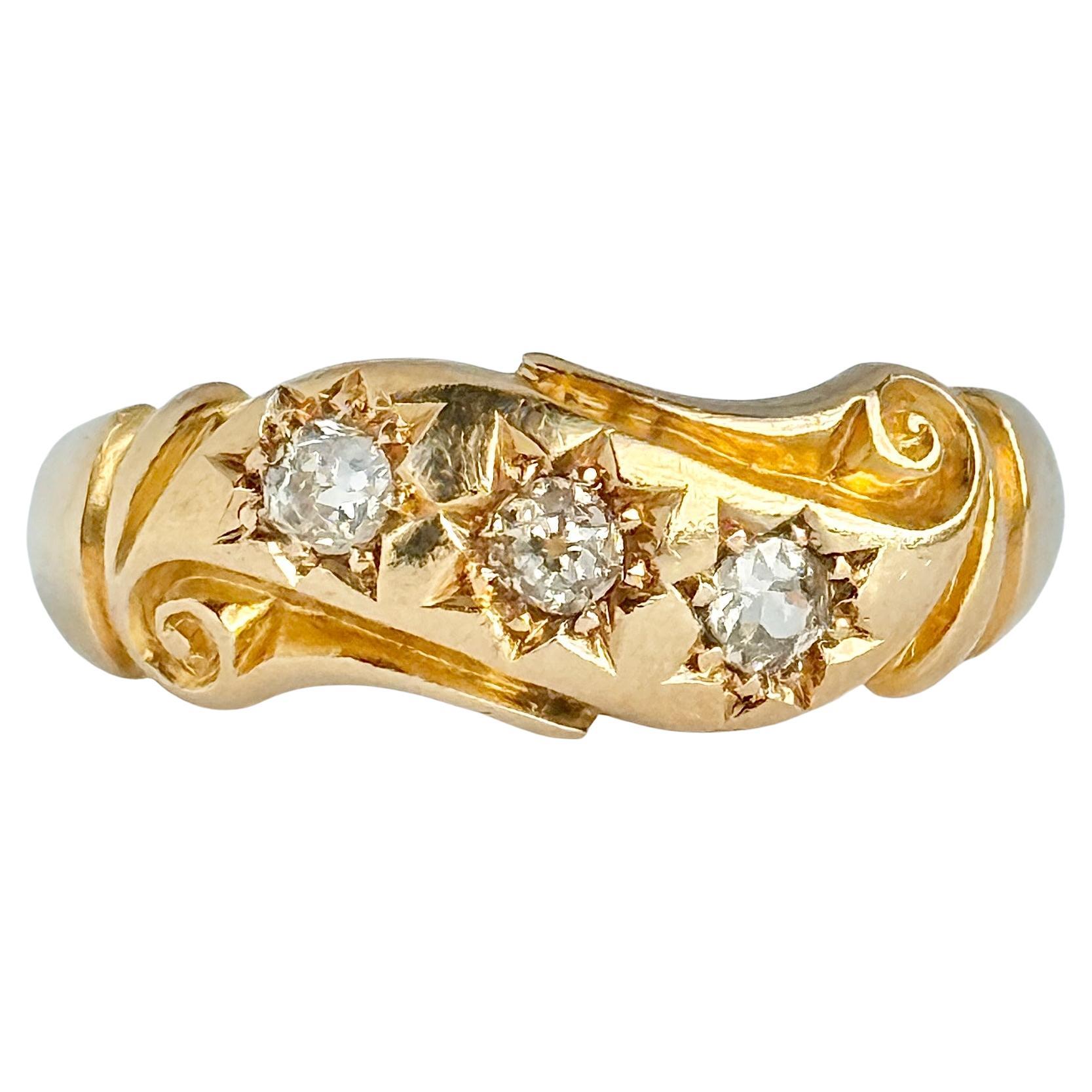 Anello edoardiano con diamante e incastonatura a stella in oro 18 carati