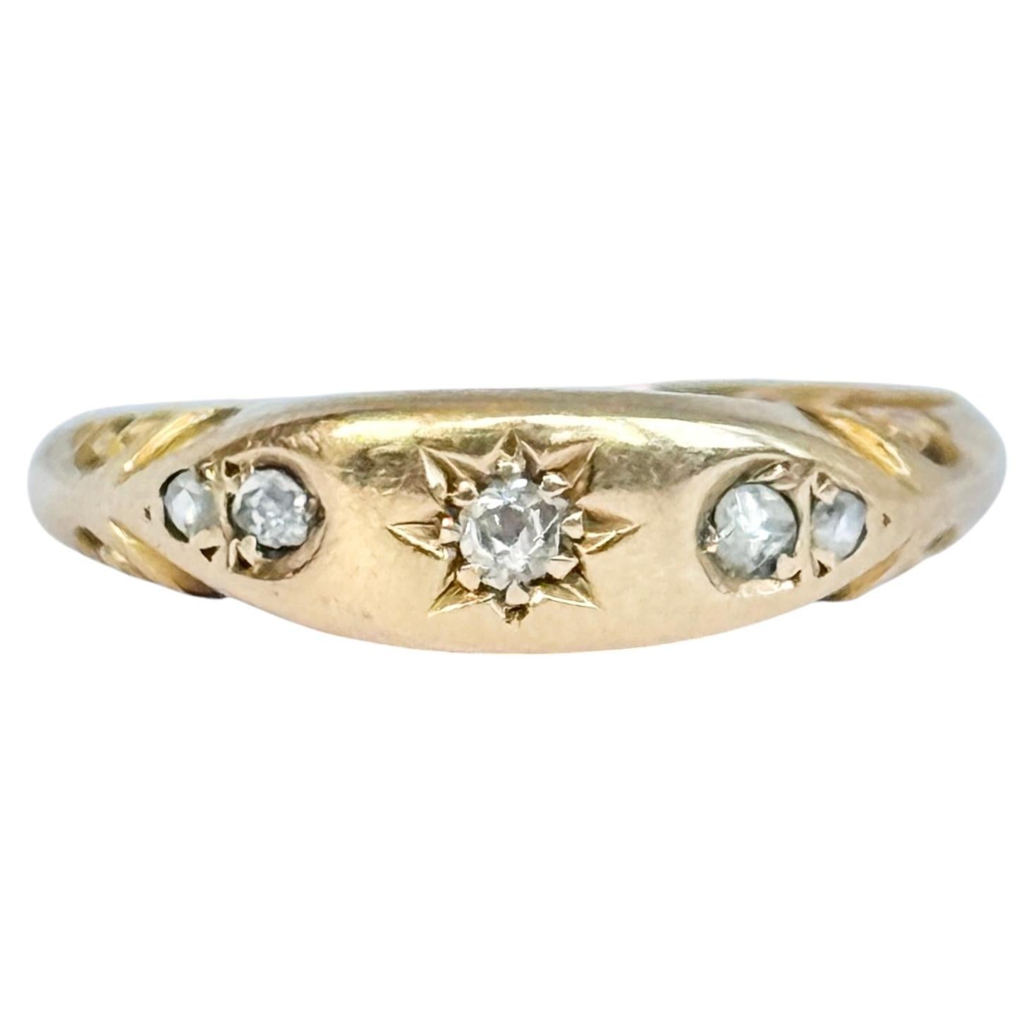 Anillo Eduardiano de Diamantes y Oro de 18 Quilates con Engaste Estrella en venta