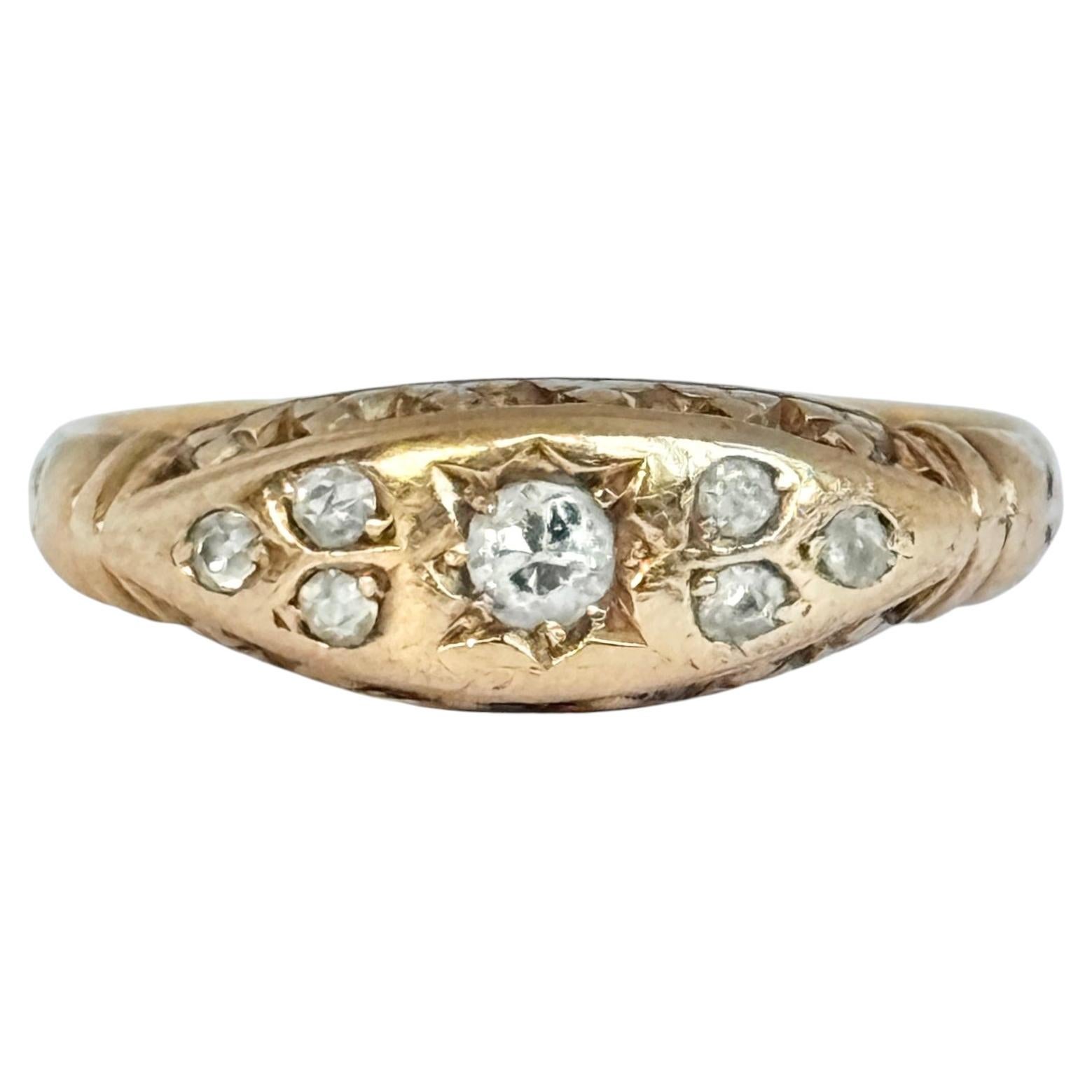 Bague édouardienne en or 18 carats sertie de diamants et d'étoiles