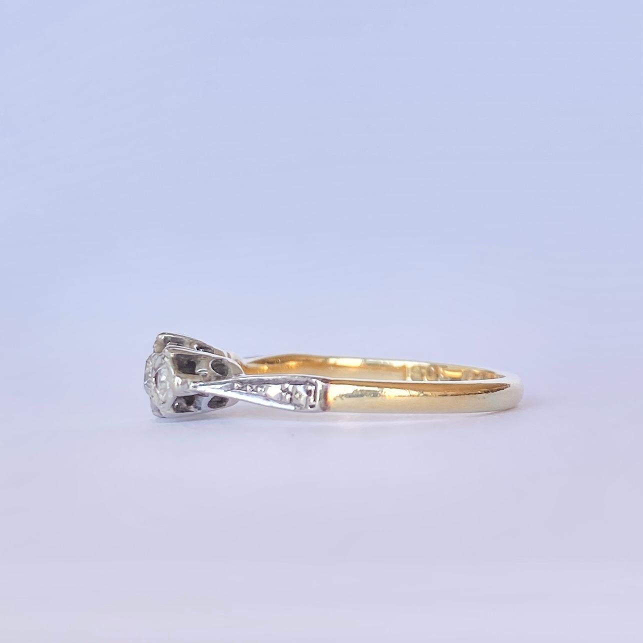 Art Deco Edwardian Diamond and 18 Carat Gold Three-Stone Ring For Sale