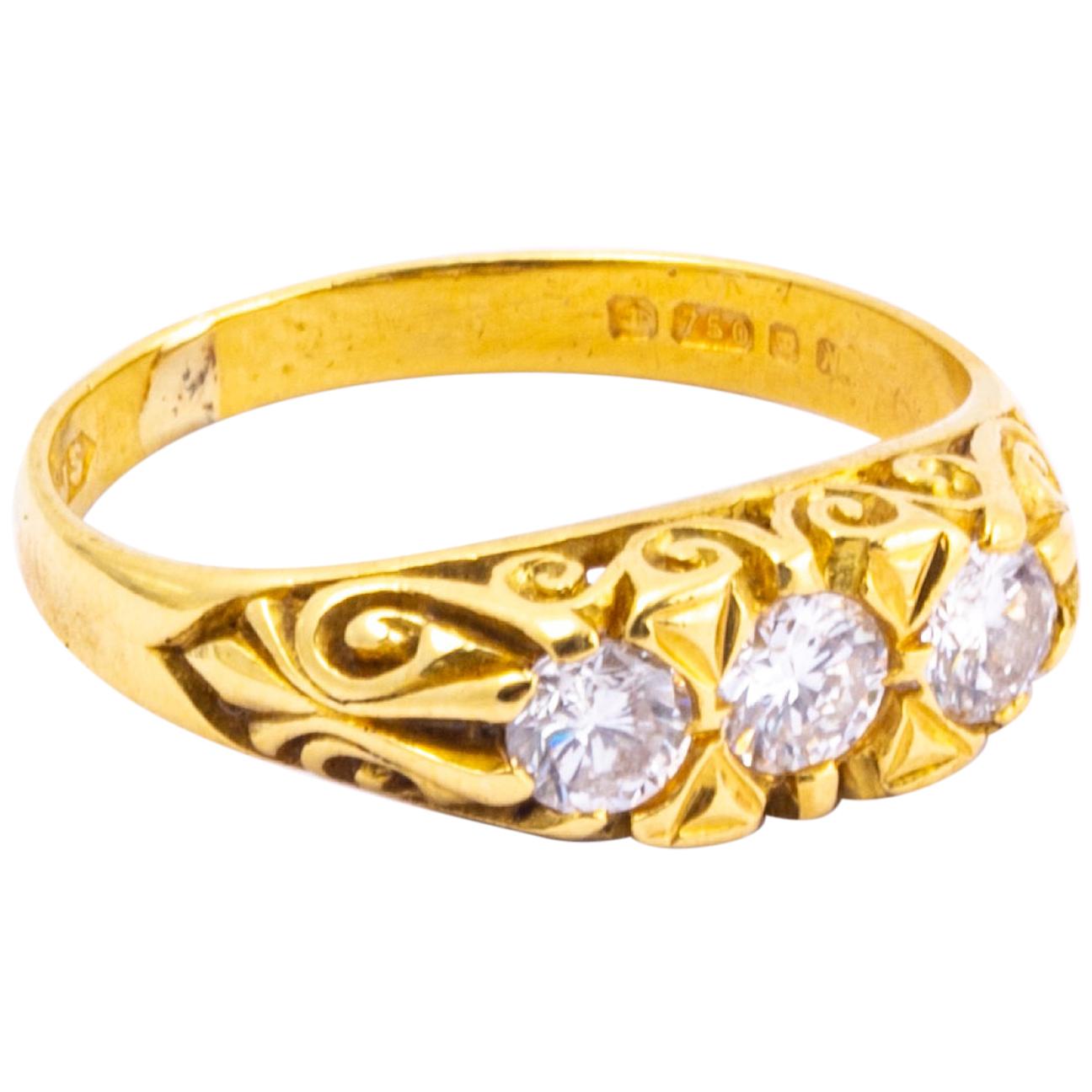 Edwardian Diamond and 18 Carat Gold Three-Stone Ring
