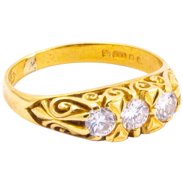 Edwardian Diamond and 18 Carat Gold Three-Stone Ring For Sale at 1stDibs
