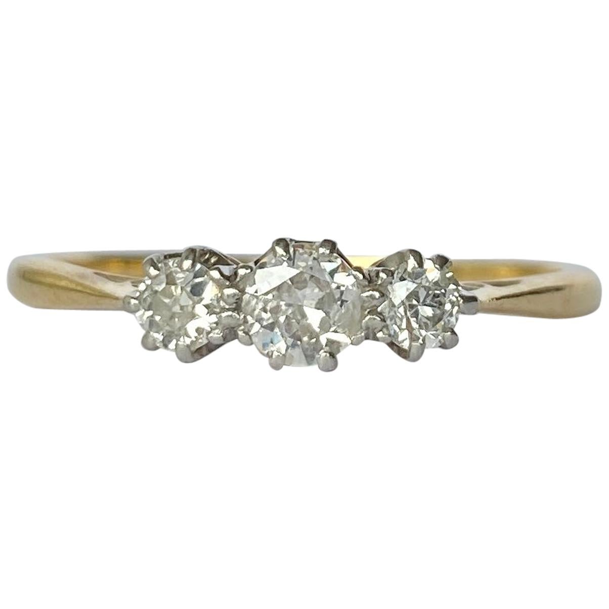 Edwardian Diamond and 18 Carat Gold Three-Stone Ring