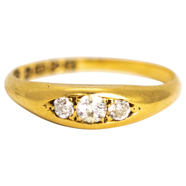 Edwardian Diamond and 18 Carat Gold Three-Stone Ring at 1stDibs