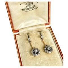 Edwardian Diamond and 9 Carat Gold Cluster Dangly Earrings