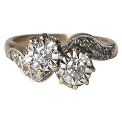 Edwardian Diamond and 9 Carat Gold Crossover Ring