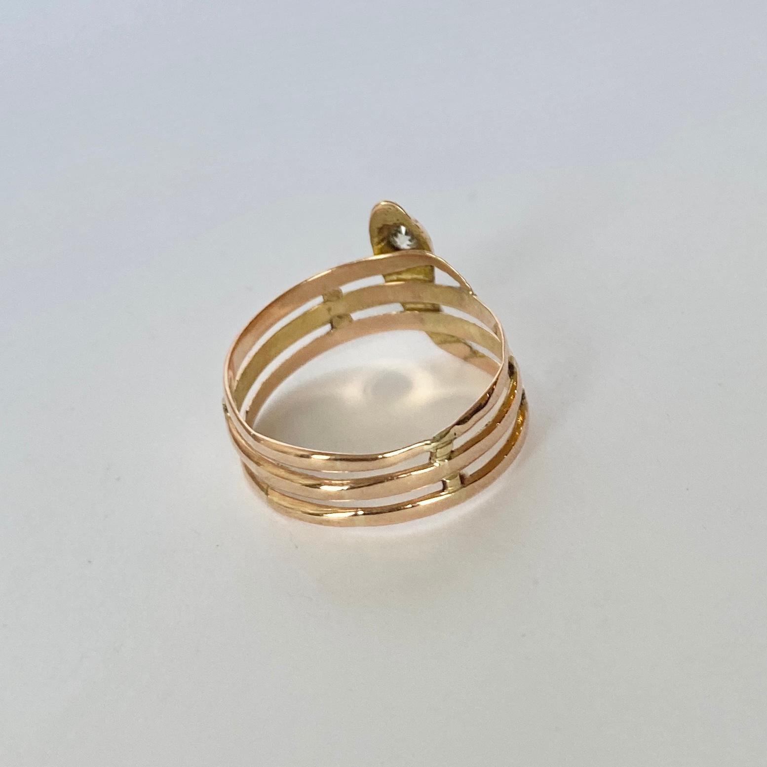 Edwardian Diamond and 9 Carat Gold Snake Ring In Good Condition In Chipping Campden, GB