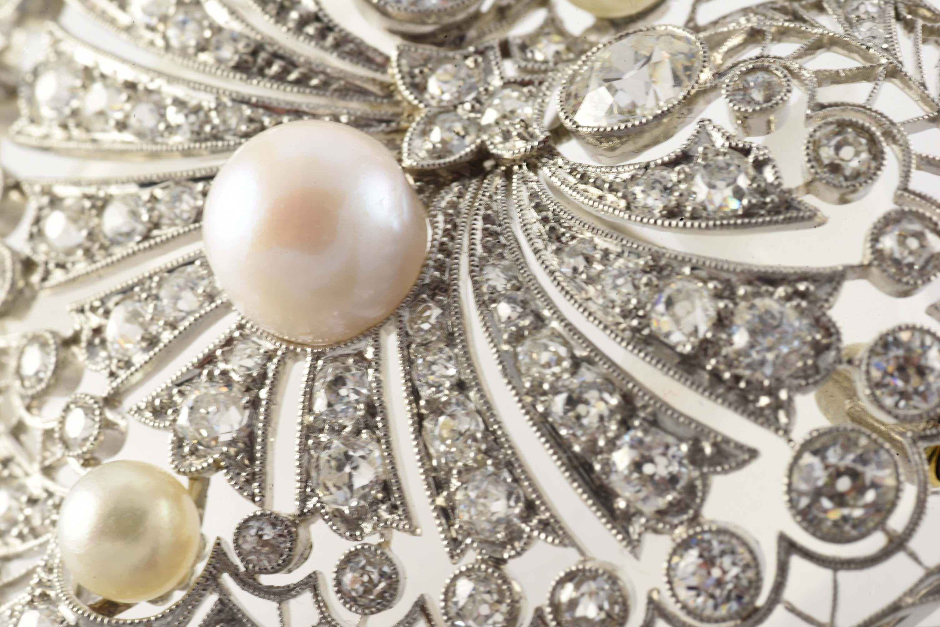 Edwardian Diamond and Cultured Pearl Brooch/Pendant  In Good Condition In Denver, CO