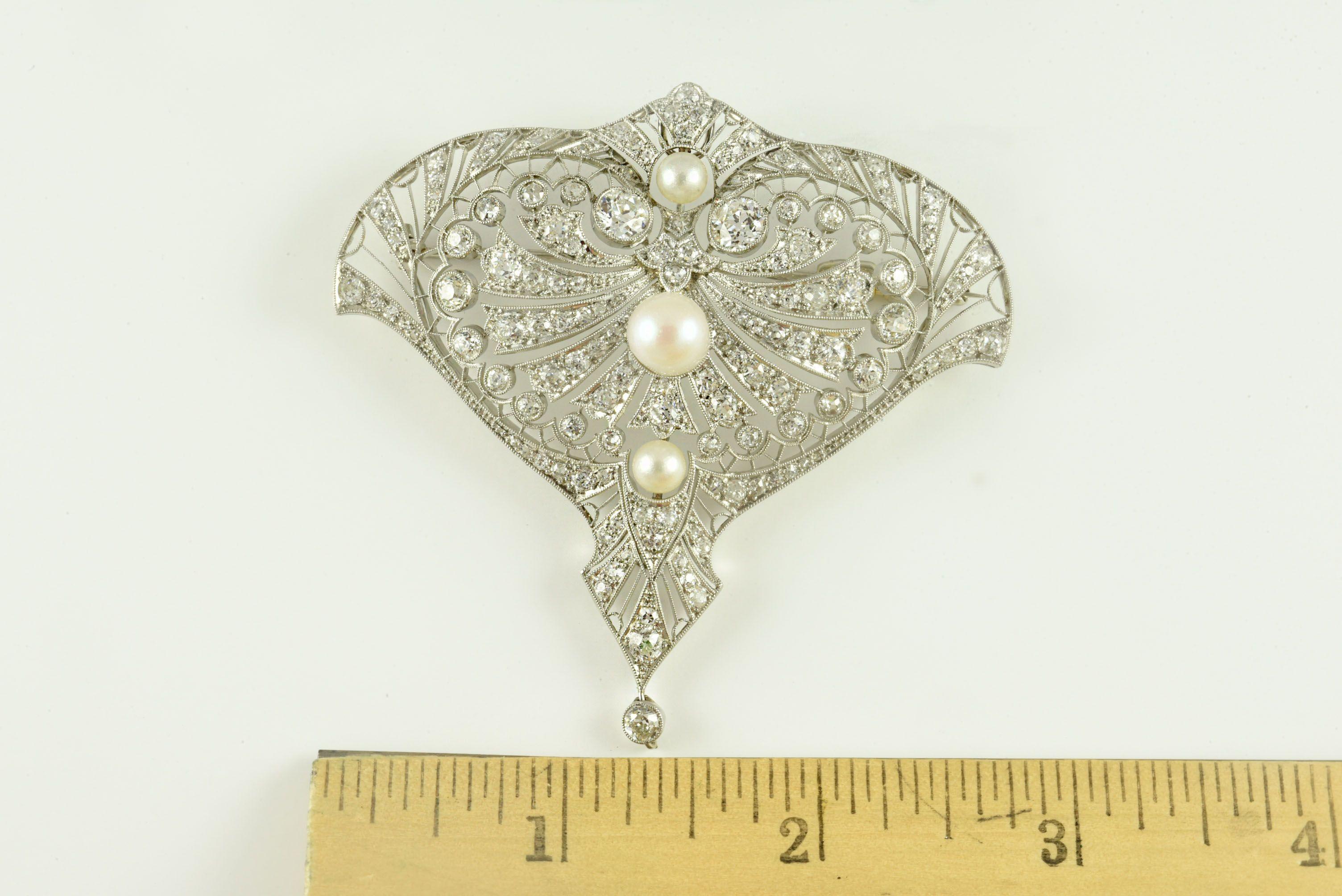 Women's Edwardian Diamond and Cultured Pearl Brooch/Pendant 