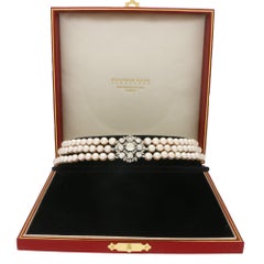 Edwardian Diamond and Cultured Pearl Choker Strand Necklace in Platinum and Gold